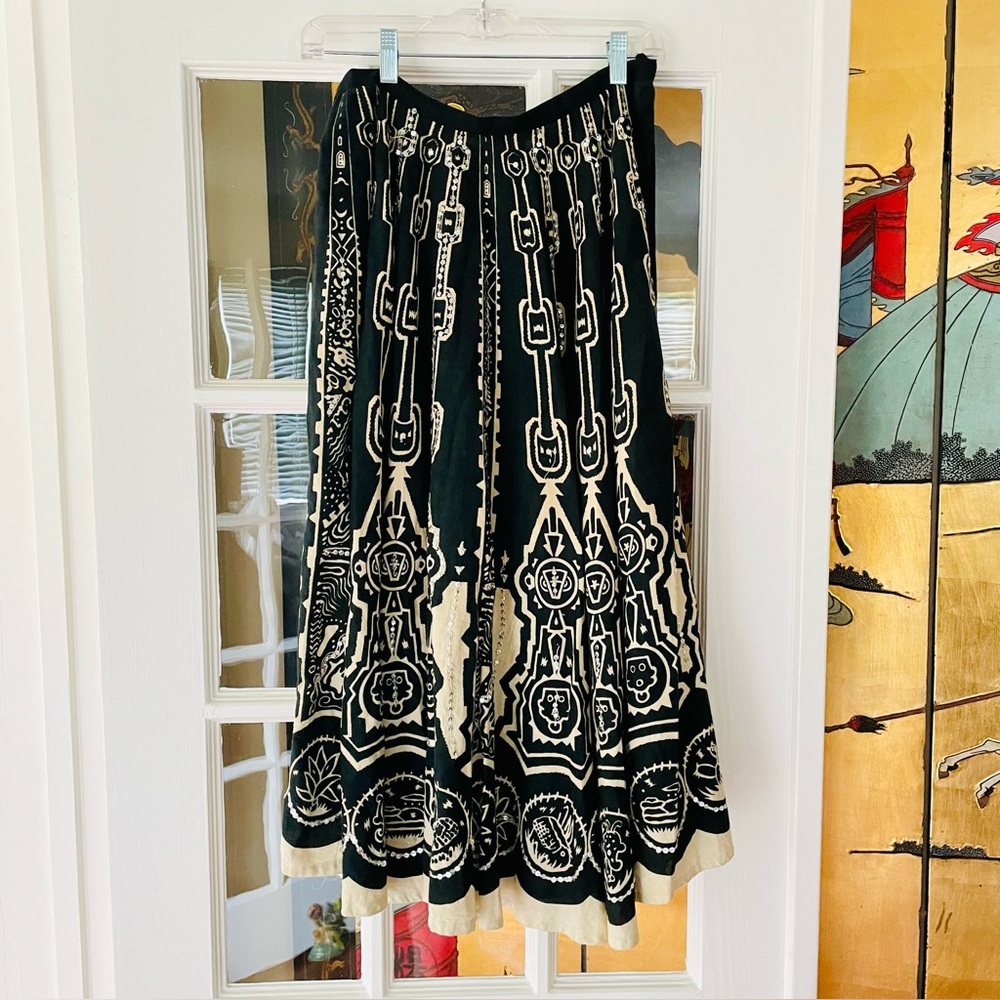 Passport Maxi Skirt Boho SZ M Womens 100% Cotton Black Khaki Full Flowy Sequins